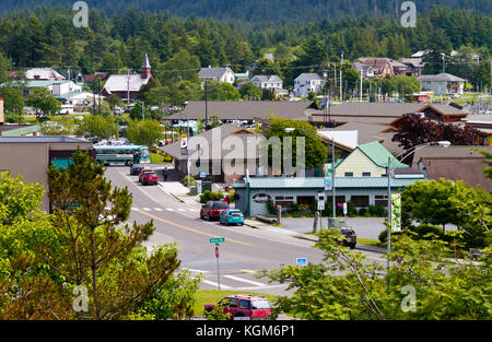 Einen erhöhten Blick auf die Innenstadt von Sitka, Alaska. Stockfoto