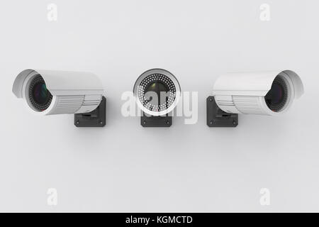 3D Rendering-Sicherheits-Kamera oder Überwachungskamera an Wand Stockfoto