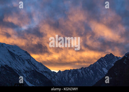 Sonnenuntergang im Langtang, Nepal Stockfoto