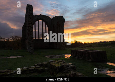 Dawn Licht an egglestone Abtei in der Nähe von Barnard Castle, Teesdale, County Durham, UK Stockfoto