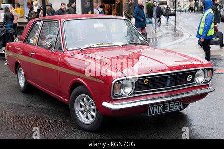 Ein 1970er Ford Lotus Cortina Mki, auf Anzeige an der 2017, Regents Street Motor Show Stockfoto