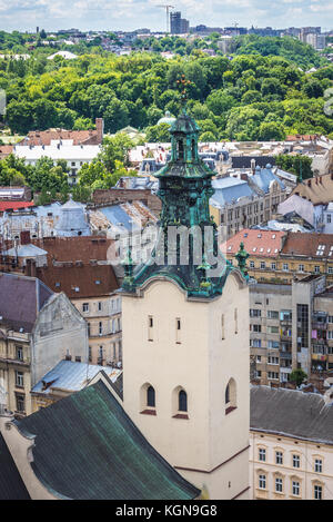 Erzkathedrale Basilika der Himmelfahrt der seligen Jungfrau Maria, einfach bekannt als lateinische Kathedrale auf der Altstadt von Lviv Stadt in der Ukraine Stockfoto