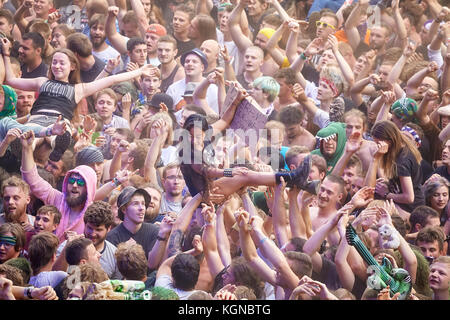 Kostrzyn, Polen - 05. August 2017: Menschen Spaß an einem Konzert während der 23 Woodstock Festival in Polen. Stockfoto