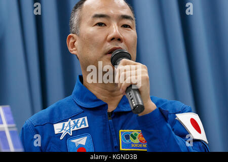 Der japanische Astronaut Soichi Noguchi spricht während einer Pressekonferenz im Büro der Japan Aerospace Exploration Agency (JAXA) in Tokio am 9. November 2017 in Japan. JAXA gab bekannt, dass er ab Ende 2019 an einer sechsmonatigen Mission an Bord der Internationalen Raumstation (ISS) teilnehmen wird, deren Training am 20. November beginnt. Quelle: Rodrigo Reyes Marin/AFLO/Alamy Live News Stockfoto