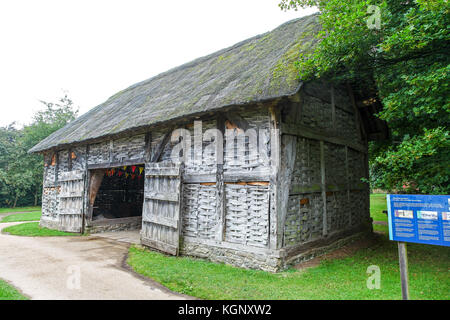 Ein Cruck Bau aus dem 16. Jahrhundert Dreschen Scheune am Avoncroft Museum von Gebäuden, Stoke Heath Bromsgrove, Worcestershire, England, Großbritannien Stockfoto