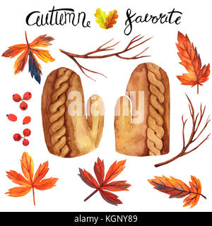 Aquarell Schriftzug Herbst design elemente (Dinge). Hand gezeichnet Aquarell. Stockfoto