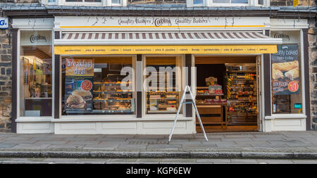 Cooplands Bäcker Schaufenster in Barnard Castle, Großbritannien geschlossen Januar 2018 Stockfoto