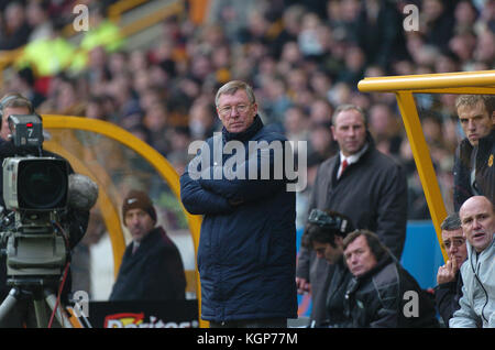 Fußball-Manager Sir Alex Ferguson Wolverhampton Wanderers v Manchester United 17. Januar 2004 Stockfoto