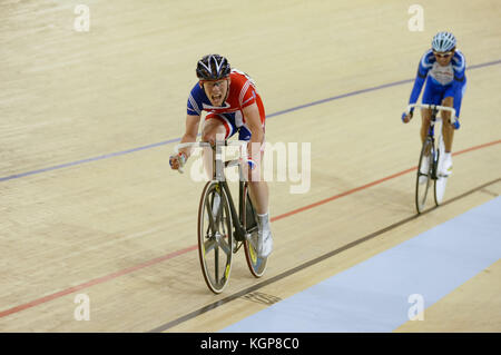 Mark Cavendish Großbritannien während der Männer Madison Rennen der UCI-Anschluss Rad Weltmeisterschaften in Carson, Kalifornien am 27. März 2005. Foto von Francis Specker Stockfoto