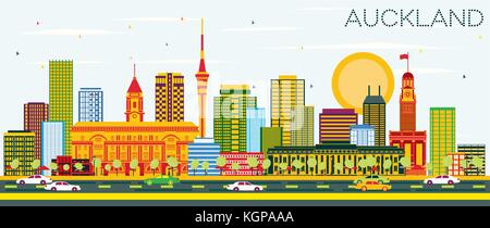 Auckland Skyline mit Farbe Gebäude und blauer Himmel. Vector Illustration. Business Travel und Tourismus Konzept mit modernen Gebäuden. Bild für Präsentationen Stock Vektor