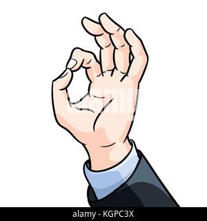 Abbildung: Geschäftsmann Geste okey, Hand ok angezeigt Geste Flat Style Vector Illustration auf weißem Hintergrund. Stock Vektor