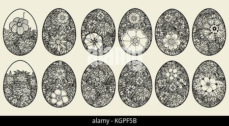 Hand gezeichnet von isolierten Skizze verzierten Ostereier Stock Vektor