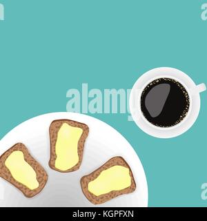 Tasse Kaffee und Sandwiches auf einem blauen Hintergrund ein Frühstück Stock Vektor