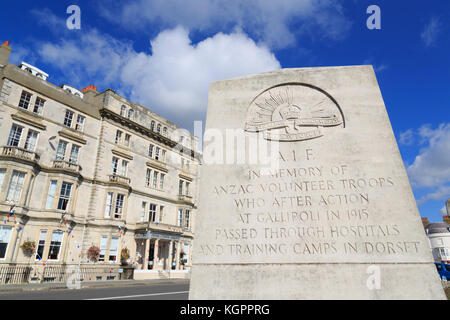 Das ANZAC Memorial, der Esplanade, Dorchester, Dorset, England, Vereinigtes Königreich Stockfoto