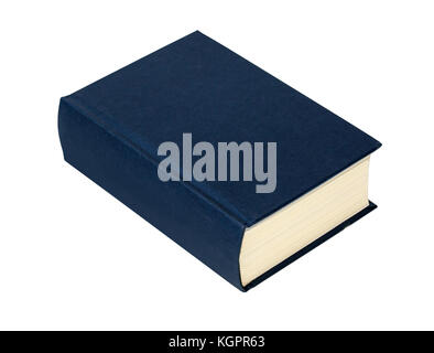 Einfache, in Blau gebundene Buch auf weißem Hintergrund mit Freistellungspfad isoliert Stockfoto