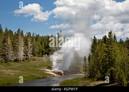 Riverside geyser auf der firehole Fluss des Yellowstone National Park entfernt. Stockfoto