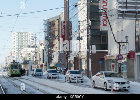 Straßenbahnen in Hakodate, Hokkaido, Japan Stockfoto