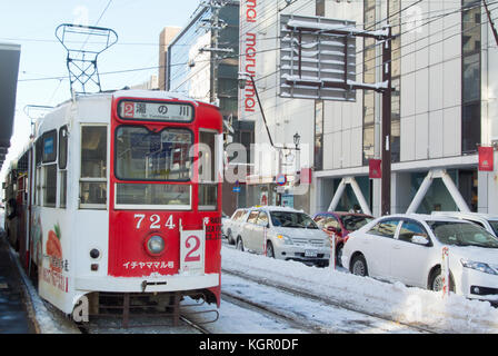 Straßenbahnen in Hakodate, Hokkaido, Japan Stockfoto