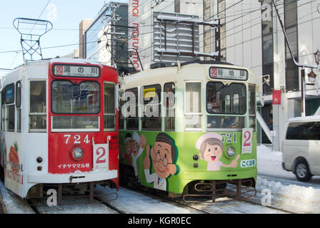 Straßenbahnen in Hakodate, Hokkaido, Japan Stockfoto