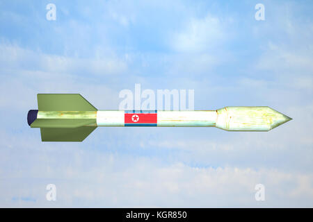 3D-Rakete mit der Flagge Nordkoreas Stockfoto