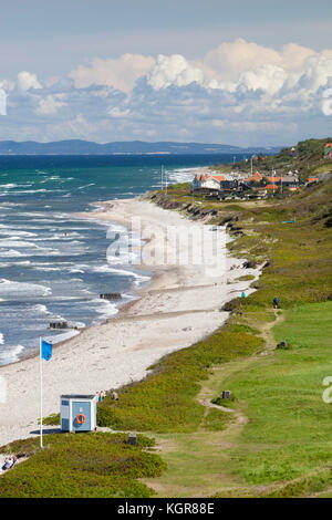 Blick über Rageleje Strand Strand, der mit der schwedischen Küste in der Ferne, Rageleje, Kattegat Coast, Neuseeland, Dänemark, Europa Stockfoto