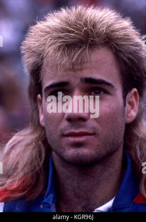 Andre Agassi bei den US Open 1989 Stockfoto