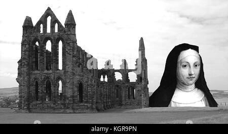 WHITBY ABBEY/ST HILDA/HILD- & Whitby Abbey-St Hilda von Whitby, North Yorkshire UK. Stockfoto