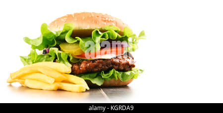 Hausgemachte Hamburger mit Käse und frisches Gemüse Stockfoto