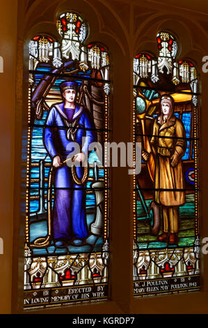 Memorial Glasfenster einer kanadischen Weltkrieg Segler und Flieger in der kanadischen Memorial United Church, Vancouver, BC, Kanada Stockfoto