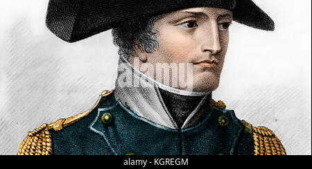 Napoleon BONAPARTE (1769-1821) französischer Staatsmann und Militärkommandeur in einer Gravur um das Jahr 1795 Stockfoto