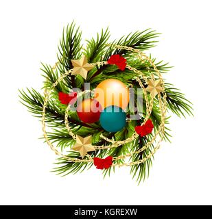 Kranz realistische Frohe Weihnachten Zweig Pine Tree Stock Vektor