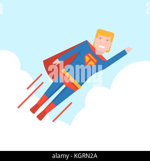 November 9, 2017. Redaktionelle Illustration der usa Präsident Donald Trump rund um die Erde fliegen in Superhelden Kostüm. Stock Vektor