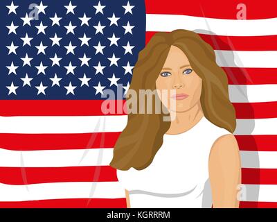 November 10, 2017 Redaktionelle Illustration eines Portrait der First Lady der usa Melania trump auf weißem Hintergrund - die Frau des Präsidenten der u Stock Vektor