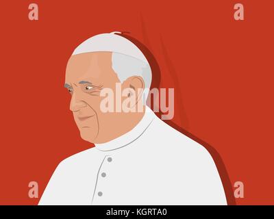 November 10, 2017. Redaktionelle Illustration der Papst Franziskus in der traditionellen Farbe auf weißem Hintergrund. Stock Vektor