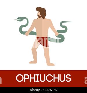 Abbildung: dreizehn Sternbild Schlangenträger auf weißem Hintergrund. astrologischen Zeichen Thema. Stock Vektor