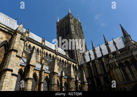 Blick auf die Kathedrale von Lincoln von den Burgmauern Stockfoto