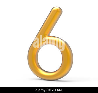 3D-Render Goldene Zahl 6, dünn und Kunststoff Textur 3D-Abbildung design Stockfoto