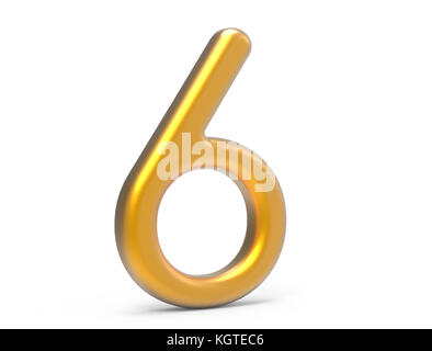 3D-Render Goldene Zahl 6, dünn und Kunststoff Textur 3D-Abbildung design Stockfoto