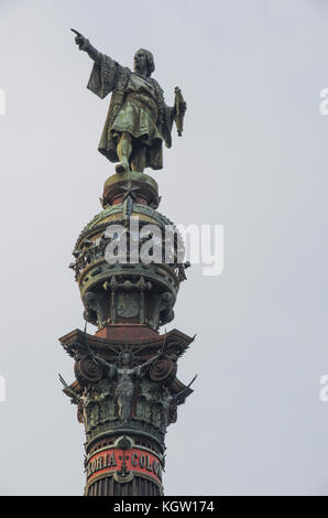 Statue von Christopher Columbus am unteren Ende von La Rambla, Barcelona, Katalonien, Spanien. Stockfoto