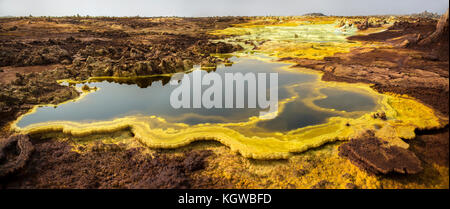 Hydrothermale Feld am Dallol Vulkan in der danakil Depression. Bei 48 Meter unter dem Meeresspiegel, Dallol ist der Erde niedrigsten land Vulkan. Äthiopien Stockfoto