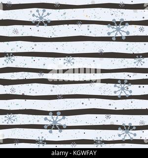 Nahtlose Muster mit Streifen und Schneeflocken und Sterne. Winter Kollektion. Vector Illustration. Stock Vektor