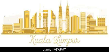 Malaysia Kuala Lumpur Skyline der Stadt goldene Silhouette. Vector Illustration. Kuala lumpur Stadtbild mit Sehenswürdigkeiten. Stock Vektor