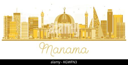 Manama City Skyline golden Silhouette. Vector Illustration. einfache flache Konzept für Tourismus Präsentation, Banner, Plakat oder web.business travel Conc Stock Vektor