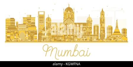 Mumbai Indien Skyline der Stadt goldene Silhouette. Vector Illustration. Business Travel Concept. Mumbai mit Sehenswürdigkeiten Stadtbild. Stock Vektor