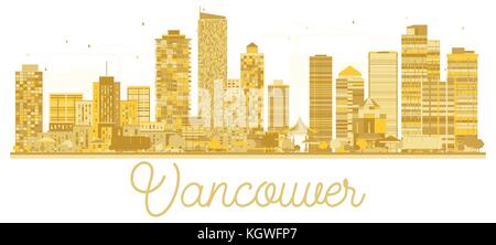 Vancouver City Skyline golden Silhouette. Vector Illustration. Business Travel Concept. Vancouver Stadtbild mit berühmten Sehenswürdigkeiten. Stock Vektor