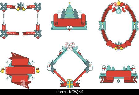 Illustrierte Weihnachten Vektor Rahmen und Bänder Set Stock Vektor