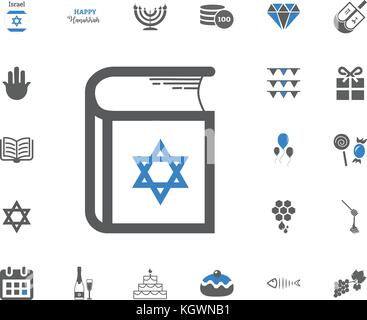 Jüdische Buchsymbol. jüdische Feiertag hanukkah Symbole gesetzt. Vector Illustration Stock Vektor