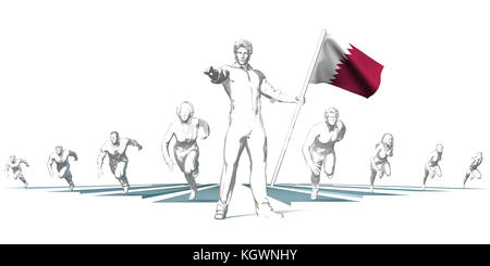 Qatar Racing auf die Zukunft mit Mann hält Flag Stockfoto