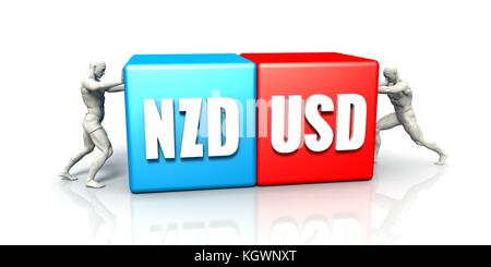 Nzd usd Währungspaar in blau rot und weißen Hintergrund kämpfen Stockfoto