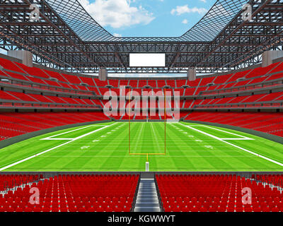3D-Render von schöne moderne große leere American Football Stadion mit roten Sitzen und VIP-Logen für die hunderttausend Fans. drei Stufen der steht, Flo Stockfoto